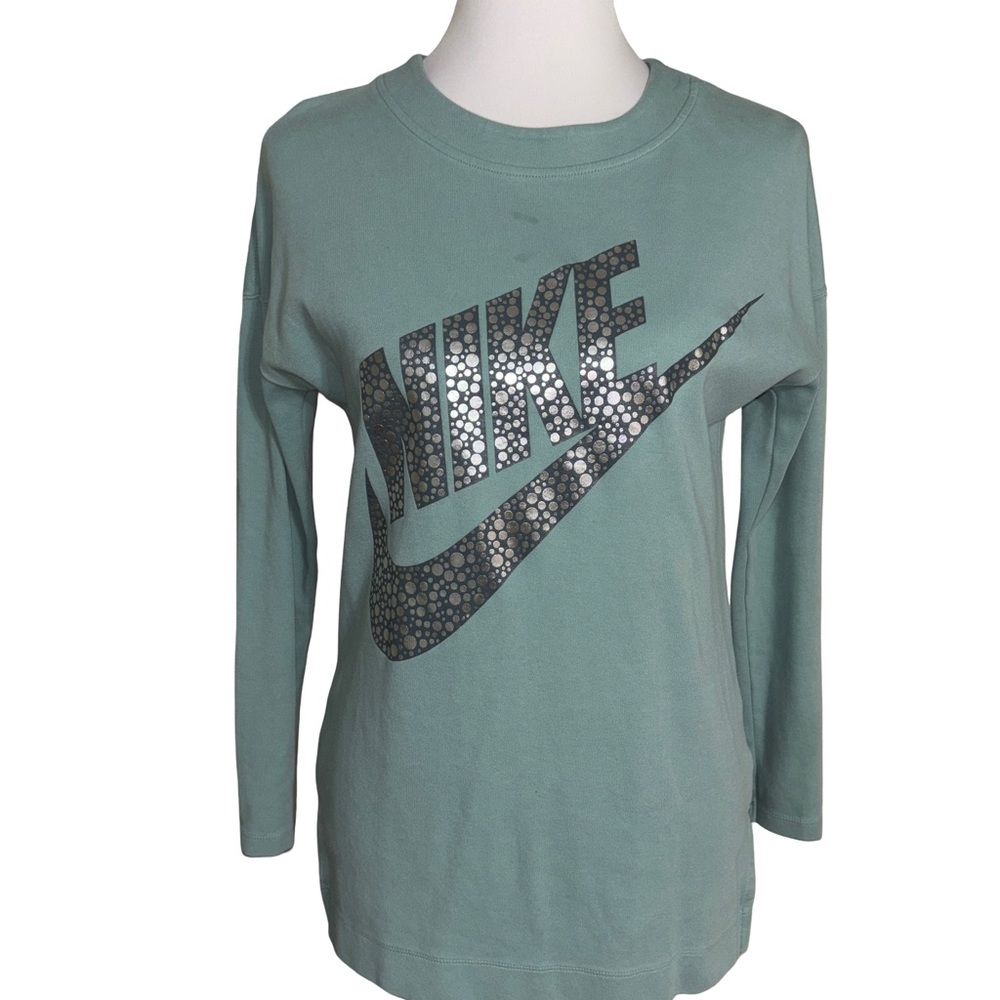 Nike Teal Long Sleeve Top Silver Logo